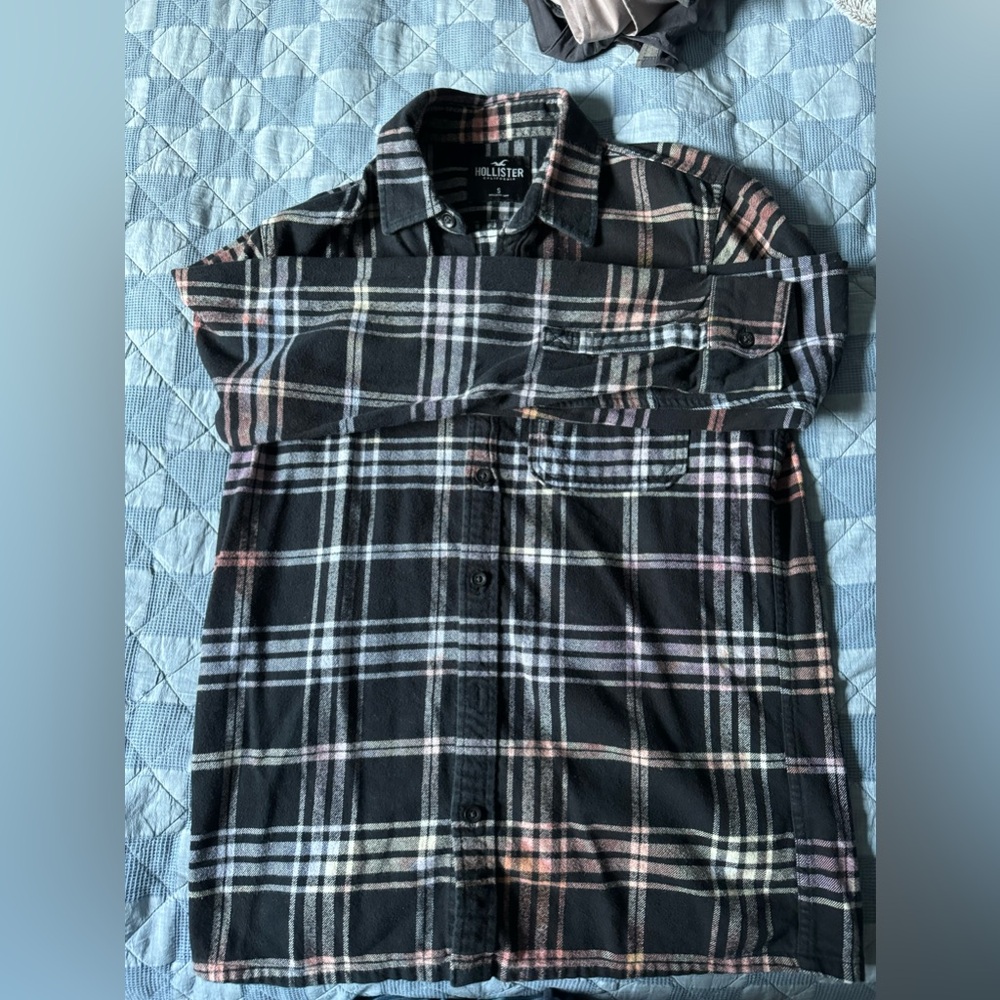 Worn Hollister Black and multi color button down.